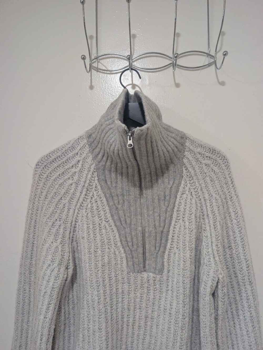 Everlane Grey Luxe Teddy Wool Oversized Half Zip Knit Sweater - Picture 6 of 16